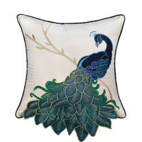 HKM-385939 New Chinese Style Embroidered Waist Pillow Cover with Long Tail Peacock Design for Living Room and Bedroom