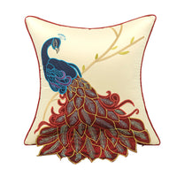 HKM-385939 New Chinese Style Embroidered Waist Pillow Cover with Long Tail Peacock Design for Living Room and Bedroom