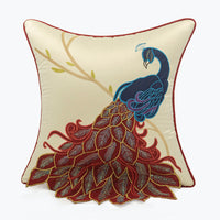 HKM-385939 New Chinese Style Embroidered Waist Pillow Cover with Long Tail Peacock Design for Living Room and Bedroom
