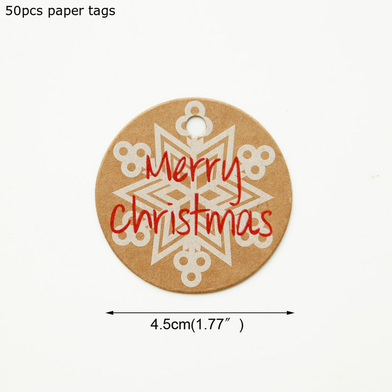 HKM-386067 Kraft Paper Christmas Hang Tag Set - 50 Labels Each of Tree, Elk, Snowman, Stocking, Santa, Candy, Snowflake