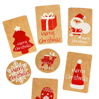 HKM-386067 Kraft Paper Christmas Hang Tag Set - 50 Labels Each of Tree, Elk, Snowman, Stocking, Santa, Candy, Snowflake