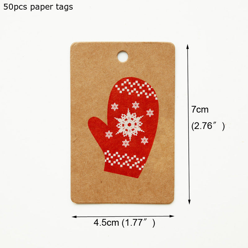 HKM-386067 Kraft Paper Christmas Hang Tag Set - 50 Labels Each of Tree, Elk, Snowman, Stocking, Santa, Candy, Snowflake