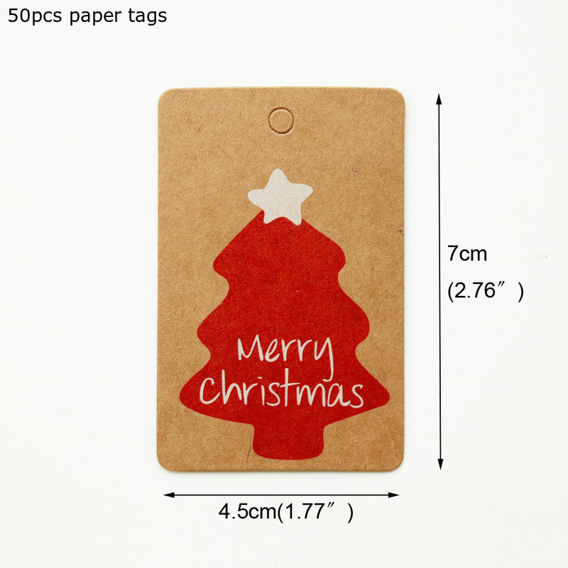 HKM-386067 Kraft Paper Christmas Hang Tag Set - 50 Labels Each of Tree, Elk, Snowman, Stocking, Santa, Candy, Snowflake