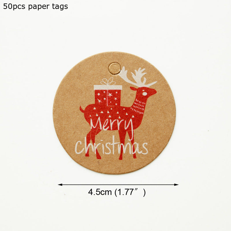 HKM-386067 Kraft Paper Christmas Hang Tag Set - 50 Labels Each of Tree, Elk, Snowman, Stocking, Santa, Candy, Snowflake
