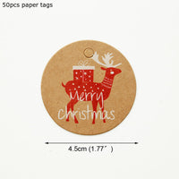 HKM-386067 Kraft Paper Christmas Hang Tag Set - 50 Labels Each of Tree, Elk, Snowman, Stocking, Santa, Candy, Snowflake