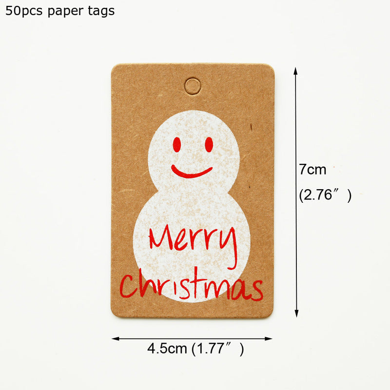 HKM-386067 Kraft Paper Christmas Hang Tag Set - 50 Labels Each of Tree, Elk, Snowman, Stocking, Santa, Candy, Snowflake