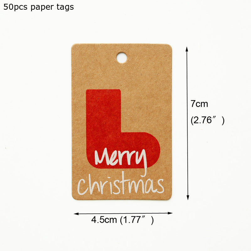 HKM-386067 Kraft Paper Christmas Hang Tag Set - 50 Labels Each of Tree, Elk, Snowman, Stocking, Santa, Candy, Snowflake
