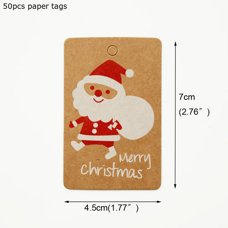 HKM-386067 Kraft Paper Christmas Hang Tag Set - 50 Labels Each of Tree, Elk, Snowman, Stocking, Santa, Candy, Snowflake