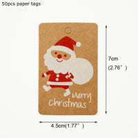 HKM-386067 Kraft Paper Christmas Hang Tag Set - 50 Labels Each of Tree, Elk, Snowman, Stocking, Santa, Candy, Snowflake