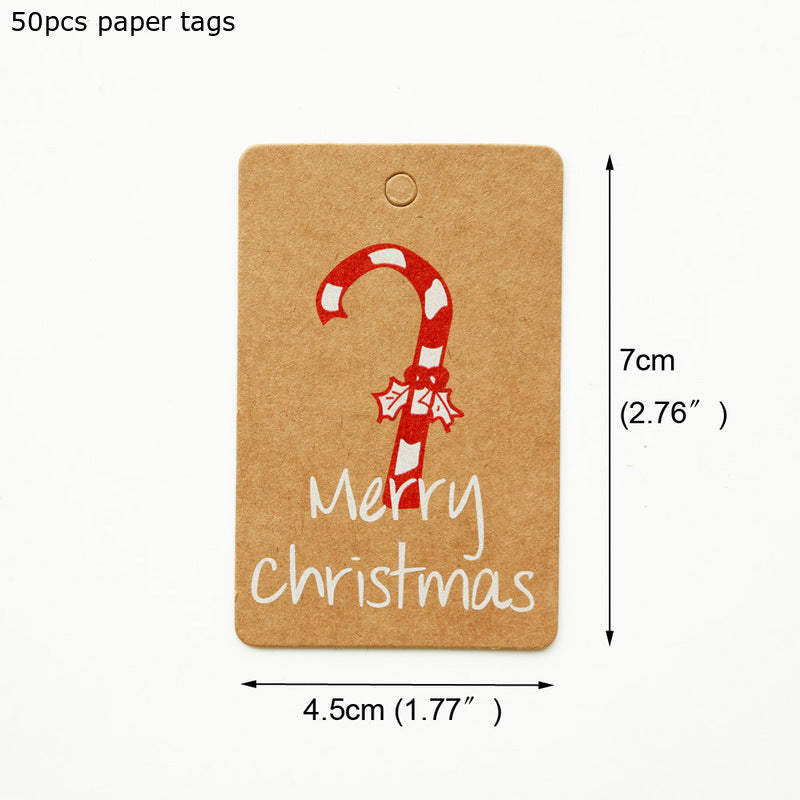 HKM-386067 Kraft Paper Christmas Hang Tag Set - 50 Labels Each of Tree, Elk, Snowman, Stocking, Santa, Candy, Snowflake