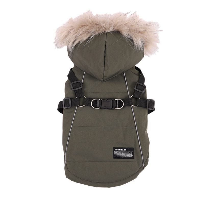 HKM-386131 Fur Tie Hat Casual Vest for Dogs in Cool Black, Army Green, Red, and Beige