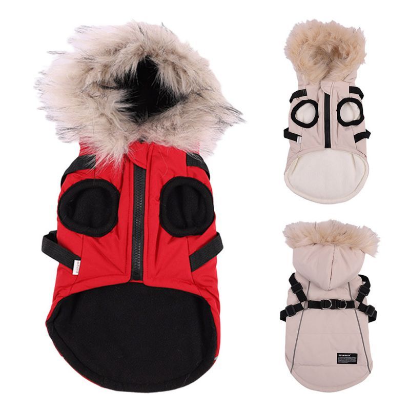 HKM-386131 Fur Tie Hat Casual Vest for Dogs in Cool Black, Army Green, Red, and Beige