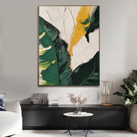 HKM-386195 Hand-Painted Oil Painting Canvas Art of Green Plants and Banana Leaves for Living Room and Bedroom Decor, Unstretched and Frameless