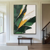 HKM-386195 Hand-Painted Oil Painting Canvas Art of Green Plants and Banana Leaves for Living Room and Bedroom Decor, Unstretched and Frameless