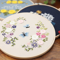 HKM-386259 Pastoral Embroidery DIY Kit - Floral Pattern Cotton Material, 20x20cm