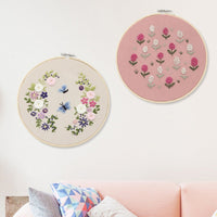HKM-386259 Pastoral Embroidery DIY Kit - Floral Pattern Cotton Material, 20x20cm