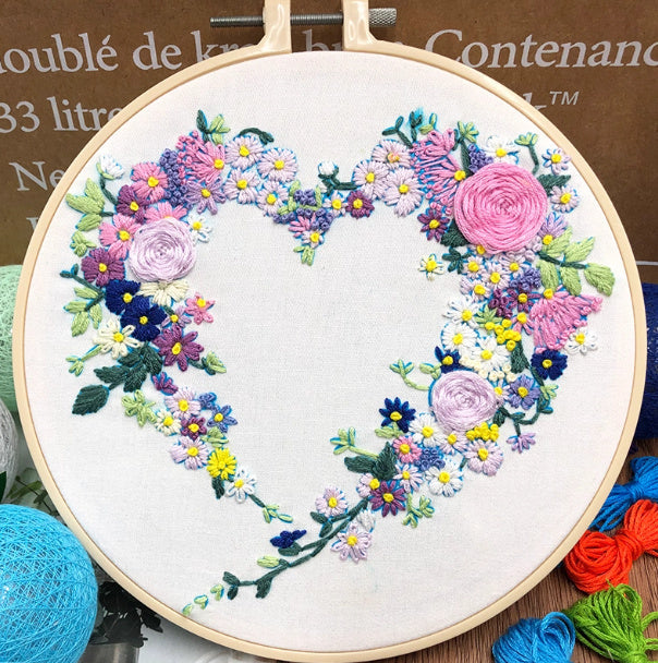 HKM-386259 Pastoral Embroidery DIY Kit - Floral Pattern Cotton Material, 20x20cm
