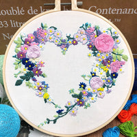 HKM-386259 Pastoral Embroidery DIY Kit - Floral Pattern Cotton Material, 20x20cm