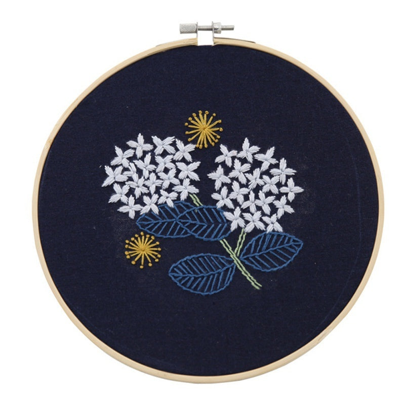 HKM-386259 Pastoral Embroidery DIY Kit - Floral Pattern Cotton Material, 20x20cm