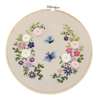 HKM-386259 Pastoral Embroidery DIY Kit - Floral Pattern Cotton Material, 20x20cm