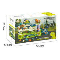 HKM-386515 3-Layer Dinosaur Parking Lot Play Set for Kids - DIY Assembled Racing Track Car Slot Toy