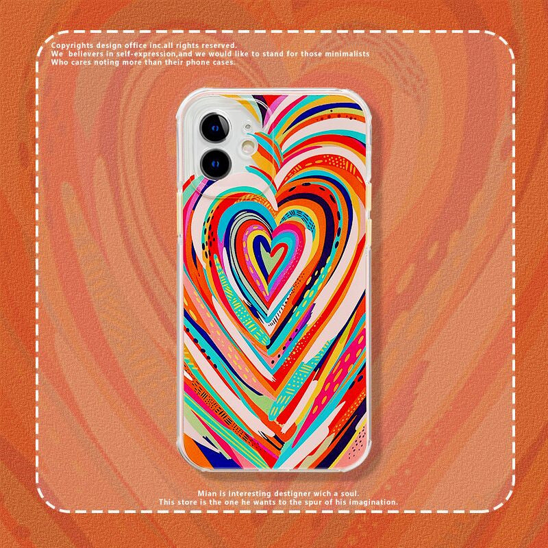 HKM-386515 Colorful Heart Pattern Shockproof Soft TPU Phone Case for Select iPhone Models