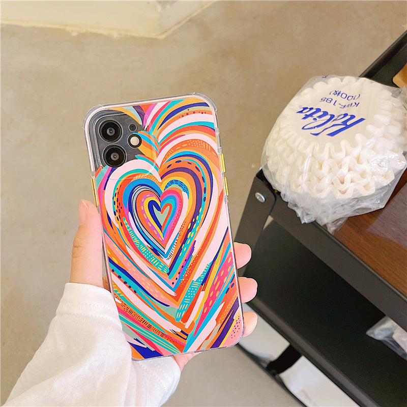 HKM-386515 Colorful Heart Pattern Shockproof Soft TPU Phone Case for Select iPhone Models