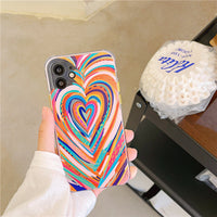 HKM-386515 Colorful Heart Pattern Shockproof Soft TPU Phone Case for Select iPhone Models