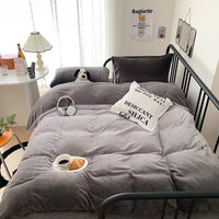 HKM-386579 Cream Girl Geometric Pattern Four-Piece Milk Fiber Bedding Set with Duvet Cover and Pillowcases