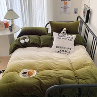 HKM-386579 Cream Girl Geometric Pattern Four-Piece Milk Fiber Bedding Set with Duvet Cover and Pillowcases