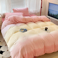 HKM-386579 Cream Girl Geometric Pattern Four-Piece Milk Fiber Bedding Set with Duvet Cover and Pillowcases
