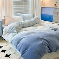 HKM-386579 Cream Girl Geometric Pattern Four-Piece Milk Fiber Bedding Set with Duvet Cover and Pillowcases