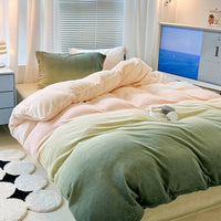 HKM-386579 Cream Girl Geometric Pattern Four-Piece Milk Fiber Bedding Set with Duvet Cover and Pillowcases