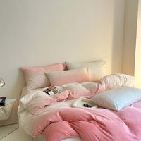 HKM-386579 Cream Girl Geometric Pattern Four-Piece Milk Fiber Bedding Set with Duvet Cover and Pillowcases