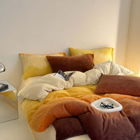 HKM-386579 Cream Girl Geometric Pattern Four-Piece Milk Fiber Bedding Set with Duvet Cover and Pillowcases
