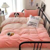HKM-386579 Cream Girl Geometric Pattern Four-Piece Milk Fiber Bedding Set with Duvet Cover and Pillowcases