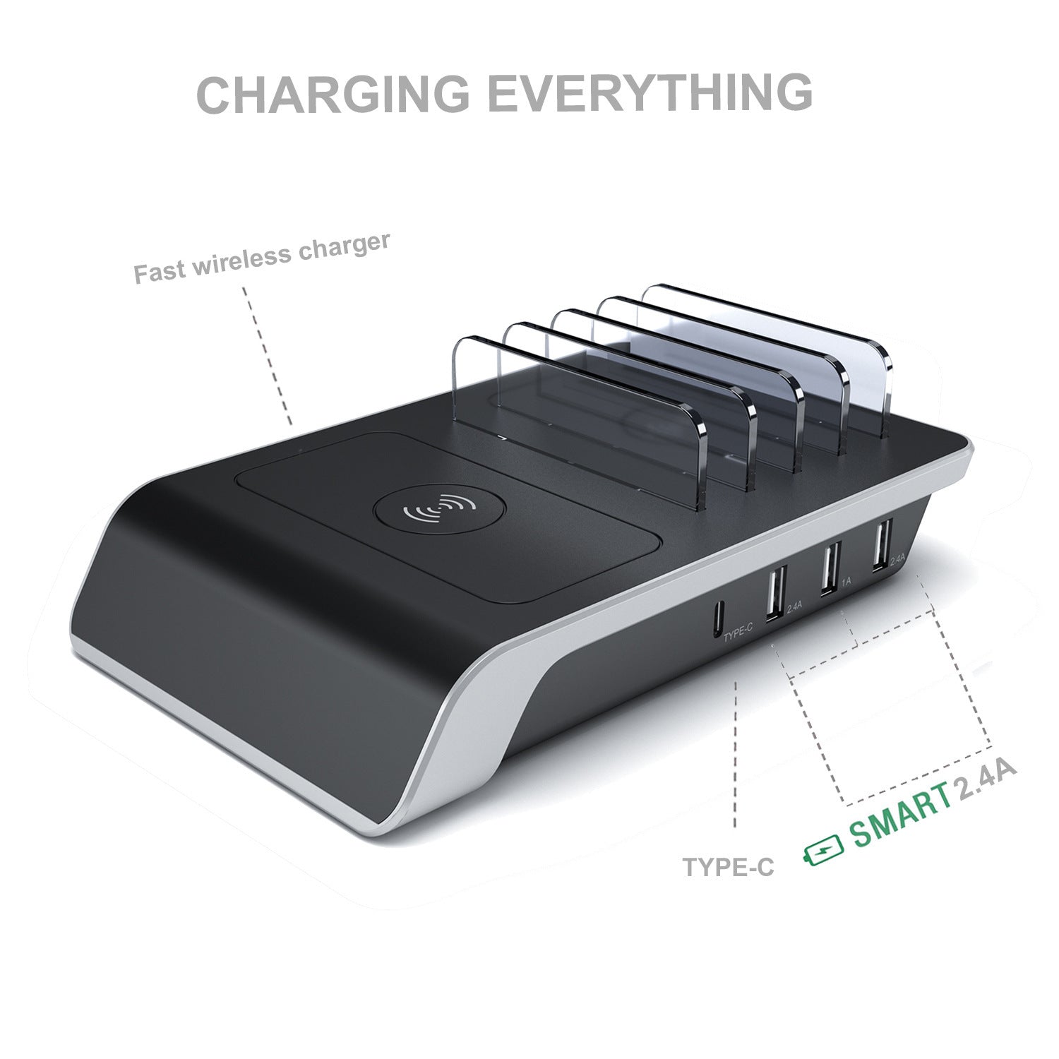 HKM-386643 Universal Mobile Tablet Charging Stand with Wireless Charging Station, ABS Material, Compact Design