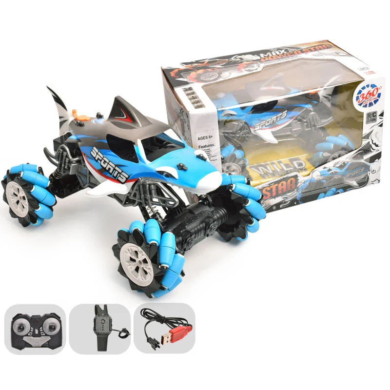 HKM-386835 1:16 RC Shark Drift Stunt Car - 4CH Radio Control Toy for Indoor/Outdoor Fun for Ages 5 and Up