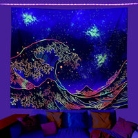 HKM-387091 UV Blue Light Skull Flower Eyes Tapestry - Modern Polyester Wall Hanging, Various Sizes Available