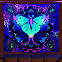 HKM-387091 UV Blue Light Skull Flower Eyes Tapestry - Modern Polyester Wall Hanging, Various Sizes Available