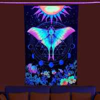 HKM-387091 UV Blue Light Skull Flower Eyes Tapestry - Modern Polyester Wall Hanging, Various Sizes Available