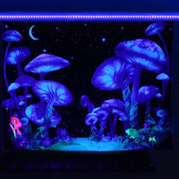 HKM-387091 UV Blue Light Skull Flower Eyes Tapestry - Modern Polyester Wall Hanging, Various Sizes Available