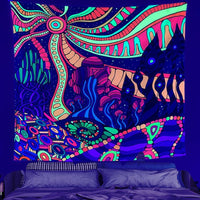 HKM-387091 UV Blue Light Skull Flower Eyes Tapestry - Modern Polyester Wall Hanging, Various Sizes Available