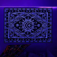 HKM-387091 UV Blue Light Skull Flower Eyes Tapestry - Modern Polyester Wall Hanging, Various Sizes Available
