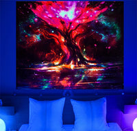 HKM-387091 UV Blue Light Skull Flower Eyes Tapestry - Modern Polyester Wall Hanging, Various Sizes Available