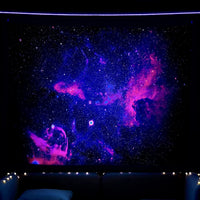 HKM-387091 UV Blue Light Skull Flower Eyes Tapestry - Modern Polyester Wall Hanging, Various Sizes Available