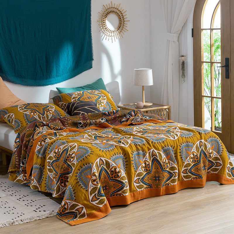 HKM-387219 Air Conditioner Quilt in Cotton, Available in Bird Screen Yellow and Blue, Floral Patterns, Various Sizes