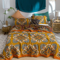 HKM-387219 Air Conditioner Quilt in Cotton, Available in Bird Screen Yellow and Blue, Floral Patterns, Various Sizes