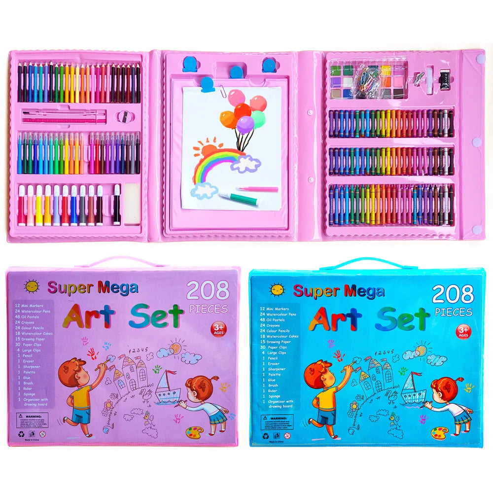 HKM-387411 208-Piece Customizable Drawing Art Set for Kids - Oil, Pastel & Printing Supplies