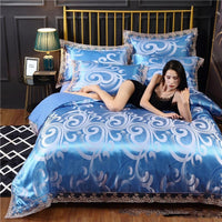 HKM-387411 Silk Satin Jacquard Lace Four-Piece Bedding Set with Floral Patterns for 1.5m & 1.8m Beds